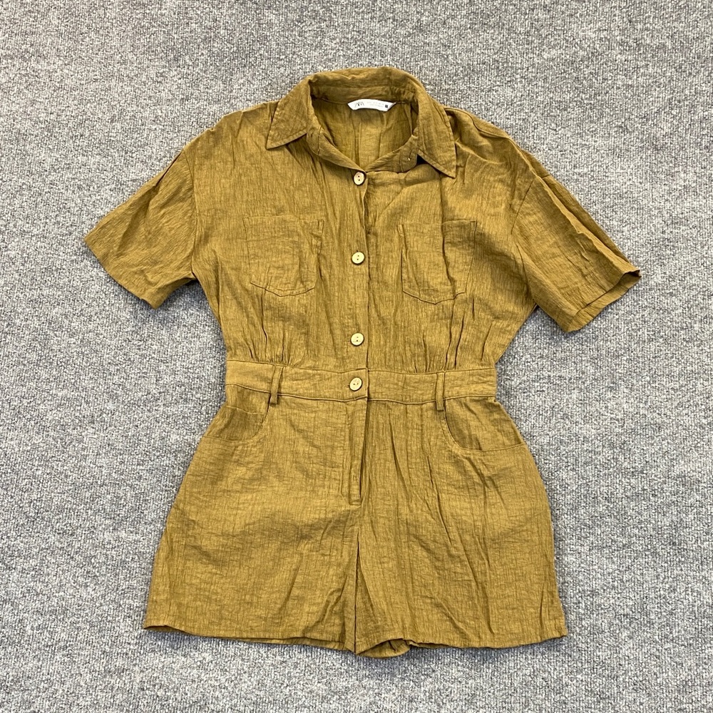 ZARA Short Button Romper in Mustard Yellow